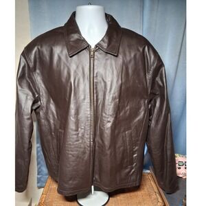 Vintage Leather Mens 2XL Brown  w/2 Welt pockets Full Zip Quilted Lined Casual